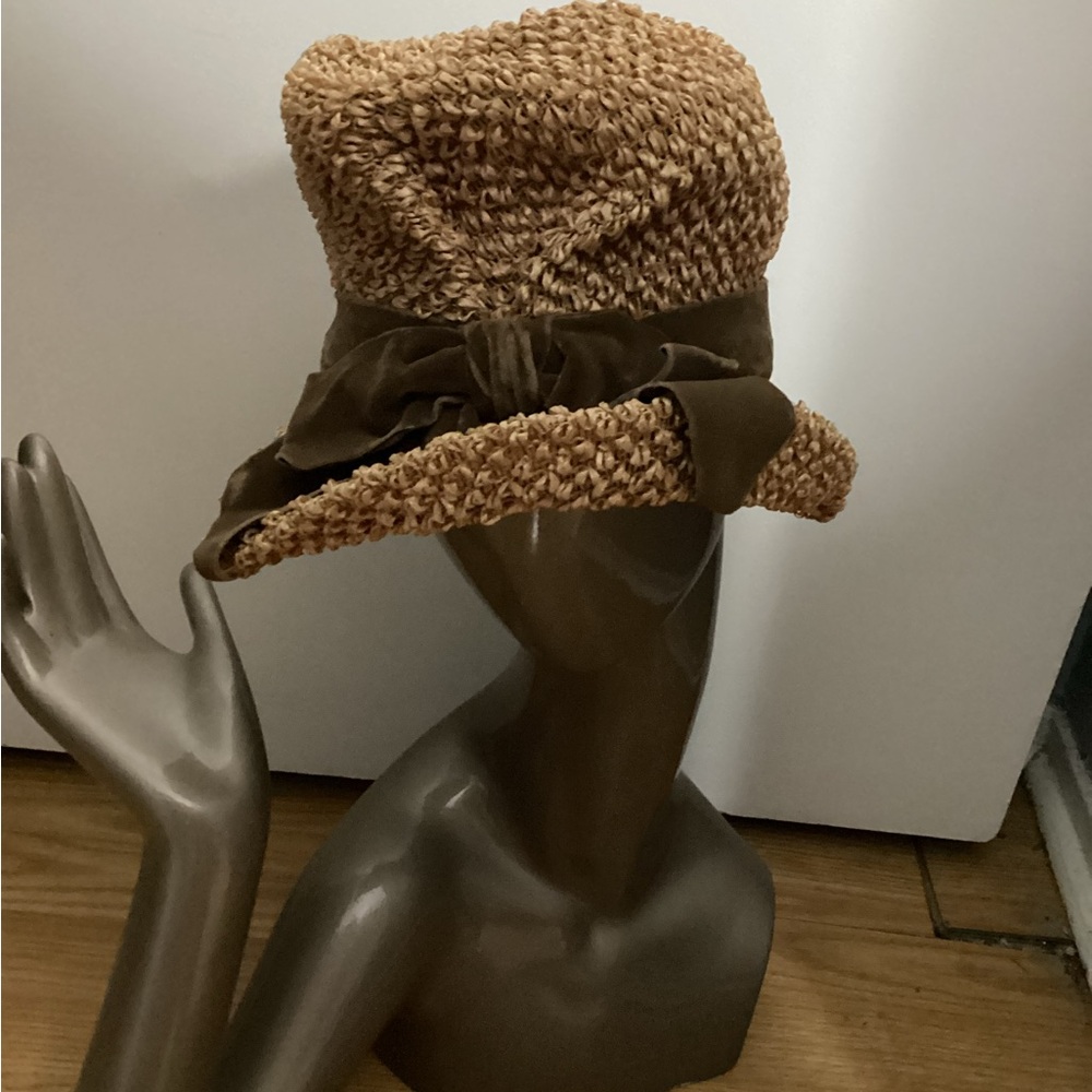 Vintage Saks Fifth Avenue Brown Hat with Rustic Woven Texture